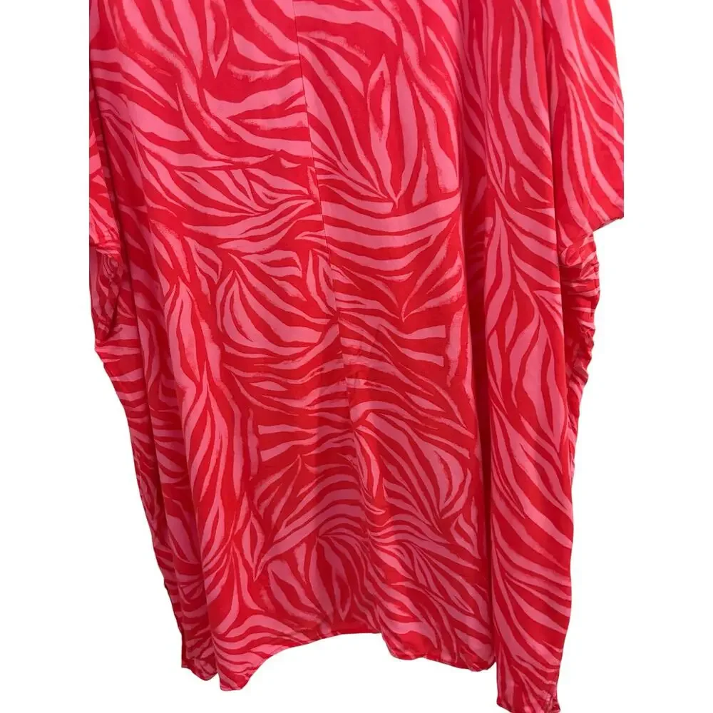 H&M Striped Beach Cover Up Red & Pink V-neck Boho Kaftan M/L 100% Viscose Resort